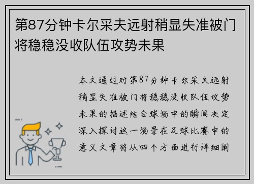 第87分钟卡尔采夫远射稍显失准被门将稳稳没收队伍攻势未果