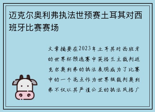 迈克尔奥利弗执法世预赛土耳其对西班牙比赛赛场